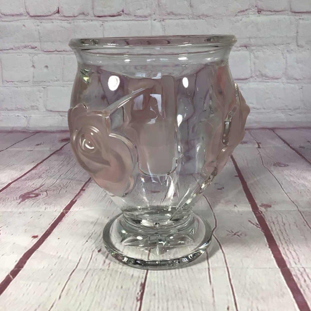 Elegant Teleflora Glass Vase with Raised Pink Rose Design